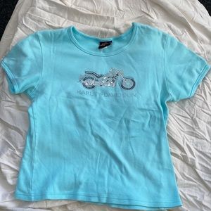 Harley Davidson rhinestone motorcycle y2k t shirt size Medium